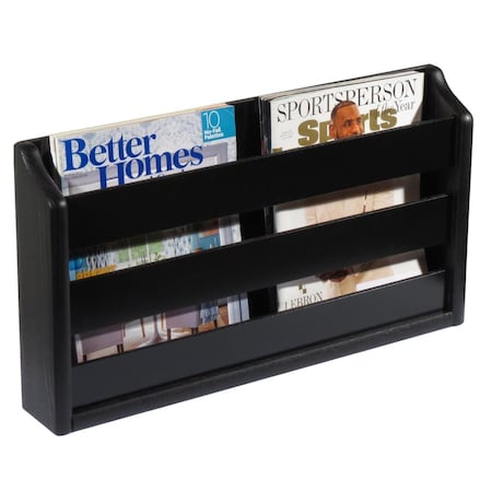 Vertex Doublewide Oak Magazine Rack, Wall Mount or Tabletop - Black VE3951988